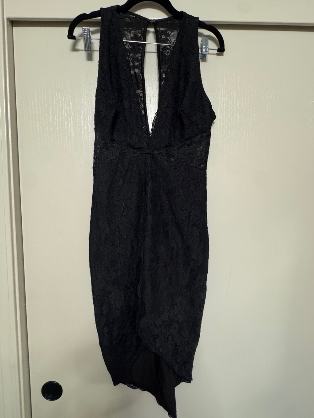 WOW couture Black Lace Asymmetrical V-Neck Dress